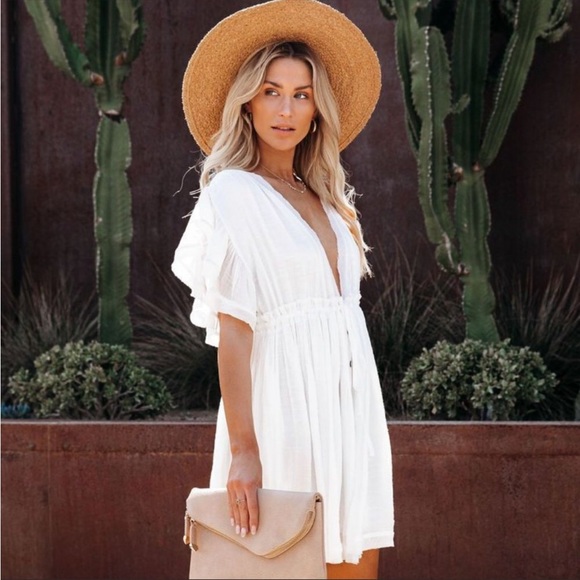 #116 PRICE FIRM 🩷New! Bohemian Mini White Gauze Summer Dress Swim Cover-Up - Picture 6 of 8